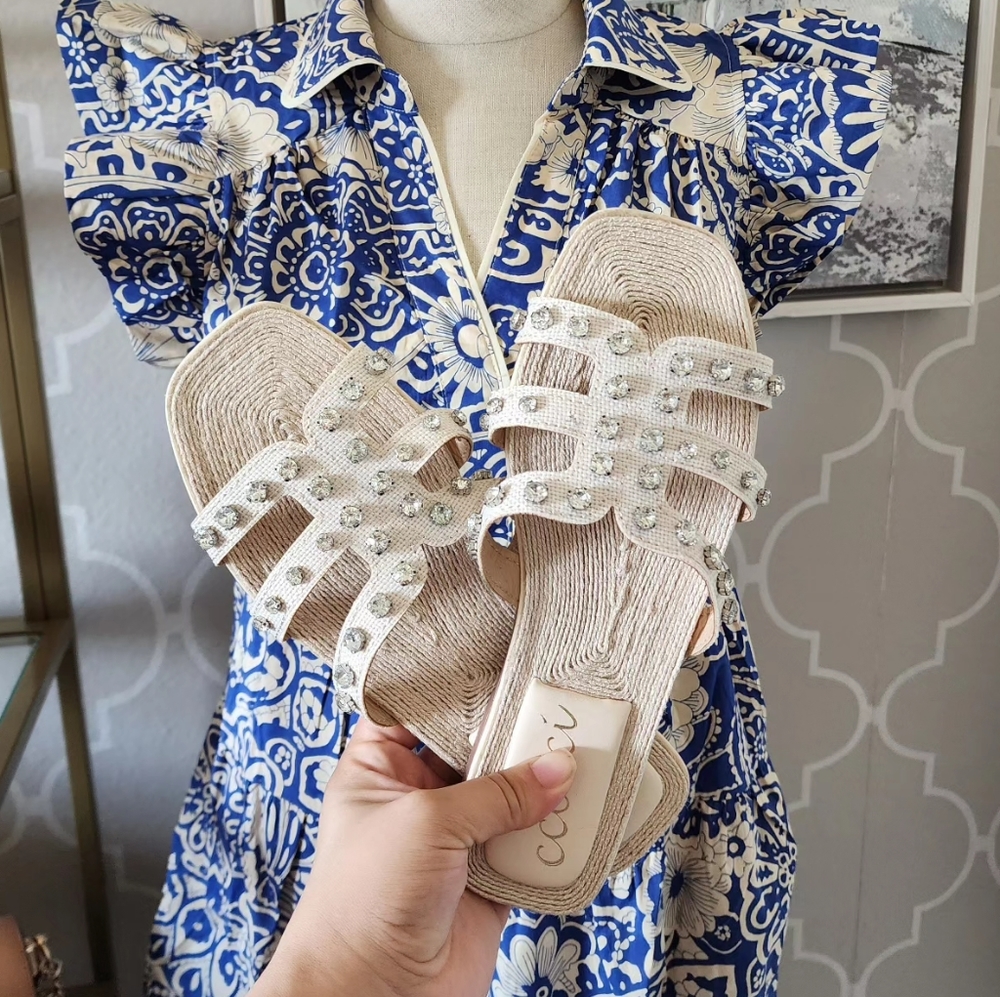 Rhinestone Raffia Summer Sandals